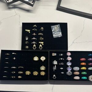 Lot of fashion rings silver, gold, acrylic